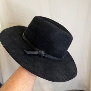 Lucky Brand Black Western Boho Banded 100% Wool Fedora Hat